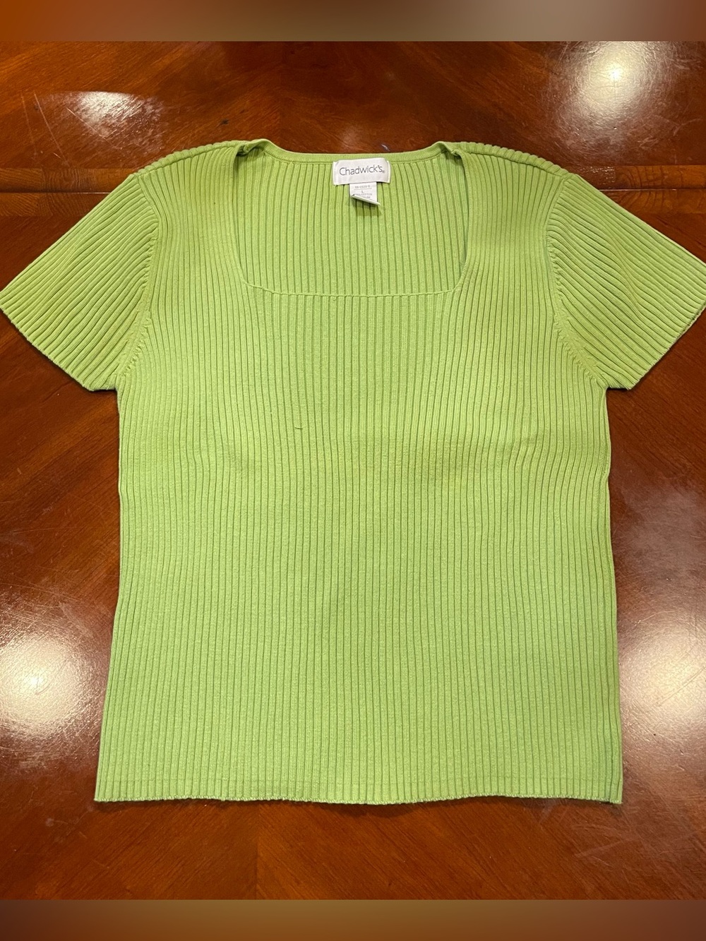 Vintage Chadwicks Green Ribbed Square-Neck Short Sleeve Top
